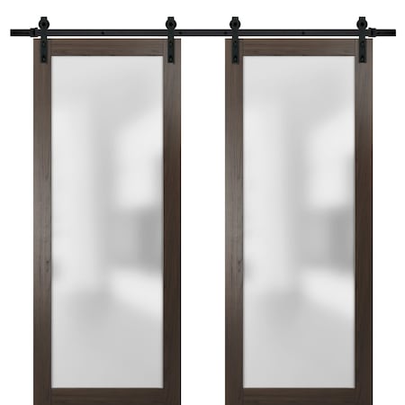 Sartodoors Sliding Double Lite 36x80 Planum 2102 Chocolate Ash 13' Rails Hangers Stops Hardware Set Modern Core PLANUM2102DB-CA-36